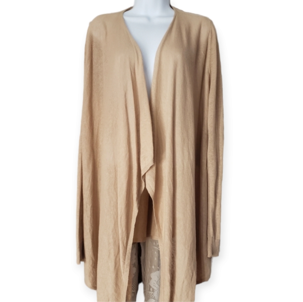NWOT Talbots tan linen open front draped cardigan sweater jacket Womens …